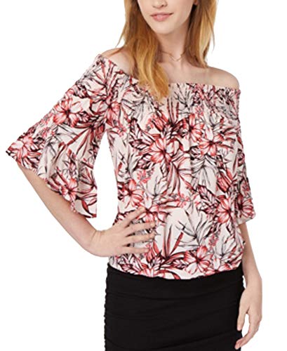 Juniors' Smocked Printed Off-The-Shoulder Top